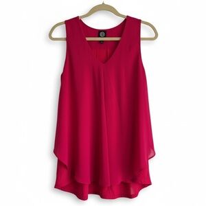 New Bobeau Layered Chiffon Swing Tank Sleeveless Blouse Flowy Draped Top Pink M